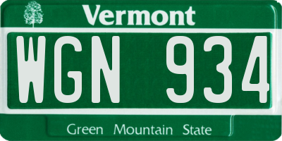 VT license plate WGN934