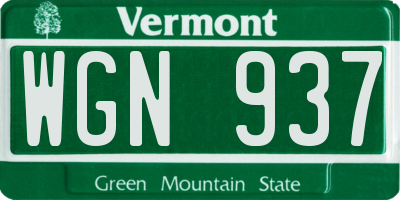 VT license plate WGN937