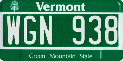 VT license plate WGN938