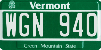 VT license plate WGN940