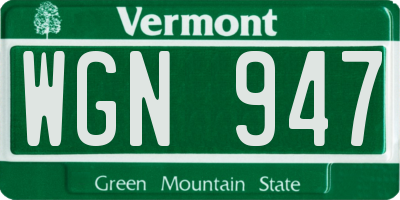 VT license plate WGN947