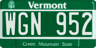 VT license plate WGN952