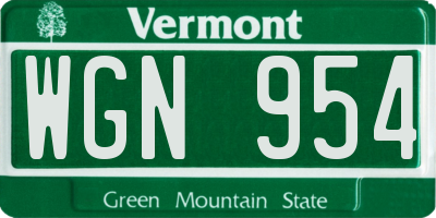 VT license plate WGN954