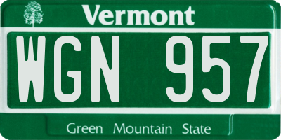 VT license plate WGN957