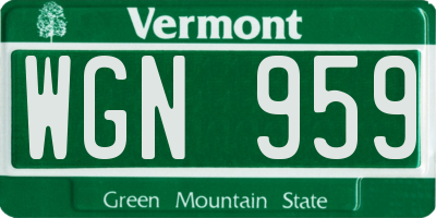 VT license plate WGN959