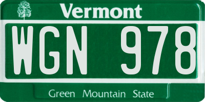VT license plate WGN978