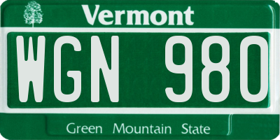 VT license plate WGN980