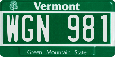VT license plate WGN981