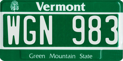 VT license plate WGN983