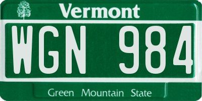 VT license plate WGN984