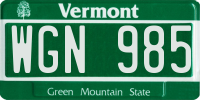 VT license plate WGN985
