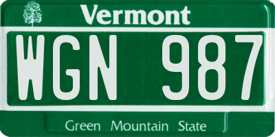 VT license plate WGN987
