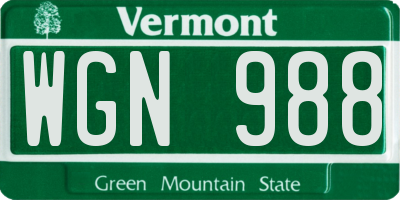 VT license plate WGN988