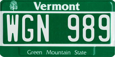 VT license plate WGN989