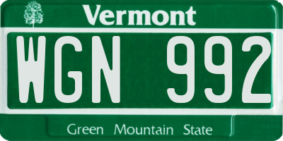 VT license plate WGN992