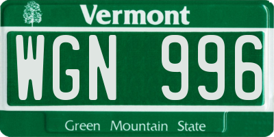 VT license plate WGN996