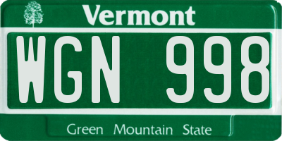 VT license plate WGN998