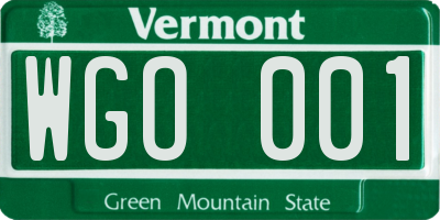 VT license plate WGO001