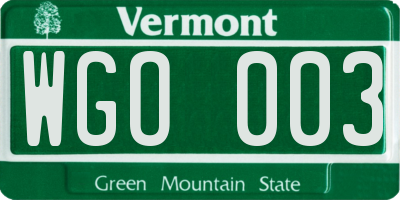 VT license plate WGO003