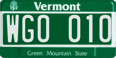 VT license plate WGO010