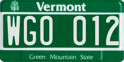 VT license plate WGO012