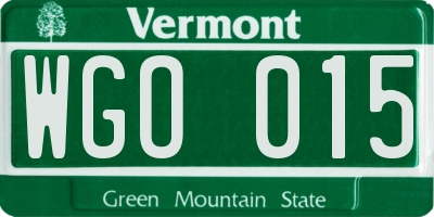 VT license plate WGO015