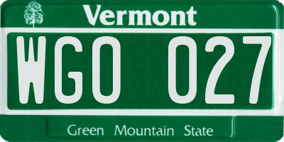 VT license plate WGO027