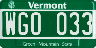 VT license plate WGO033