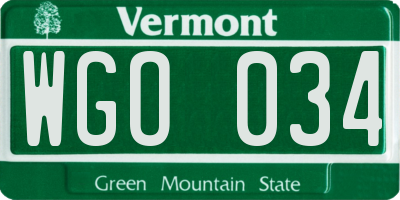 VT license plate WGO034