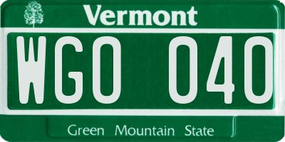 VT license plate WGO040