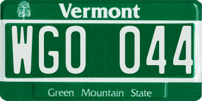 VT license plate WGO044