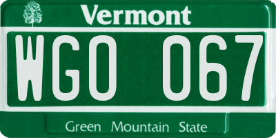 VT license plate WGO067