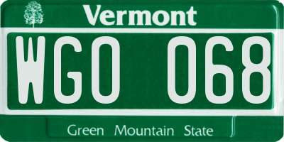 VT license plate WGO068
