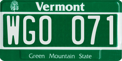 VT license plate WGO071