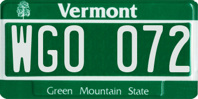 VT license plate WGO072
