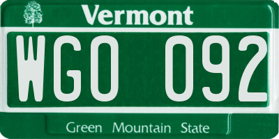 VT license plate WGO092
