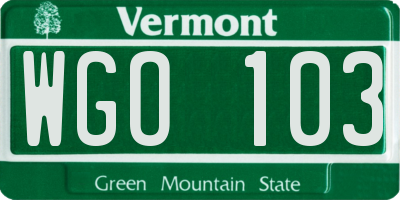 VT license plate WGO103