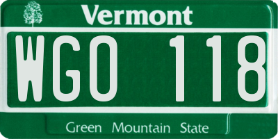 VT license plate WGO118