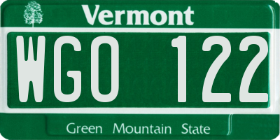 VT license plate WGO122
