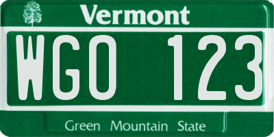 VT license plate WGO123