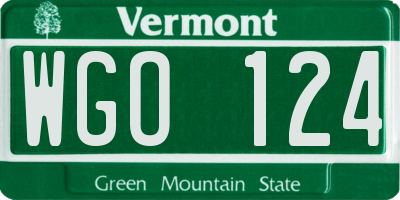 VT license plate WGO124
