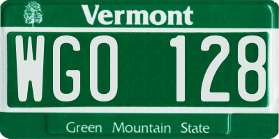VT license plate WGO128