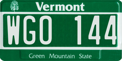 VT license plate WGO144