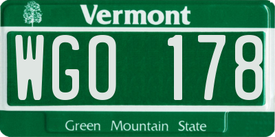 VT license plate WGO178