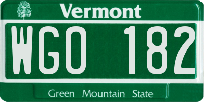 VT license plate WGO182