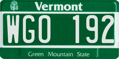 VT license plate WGO192