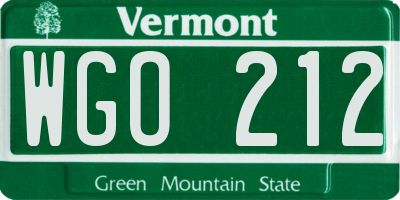 VT license plate WGO212