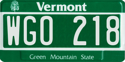 VT license plate WGO218