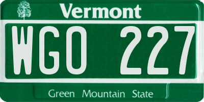 VT license plate WGO227