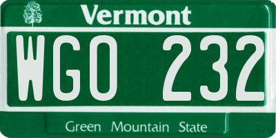 VT license plate WGO232